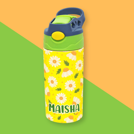 Yellow Daisy Personalised Water Bottle (GreenYellow) - Bibliophiles