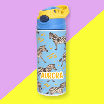 Zebra Personalised Water Bottle (Zebra - Blue) - Bibliophiles