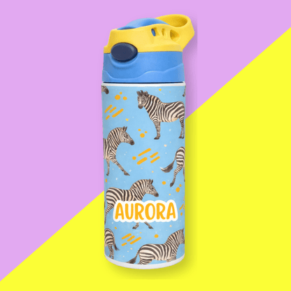 Zebra Personalised Water Bottle (Zebra - Blue) - Bibliophiles