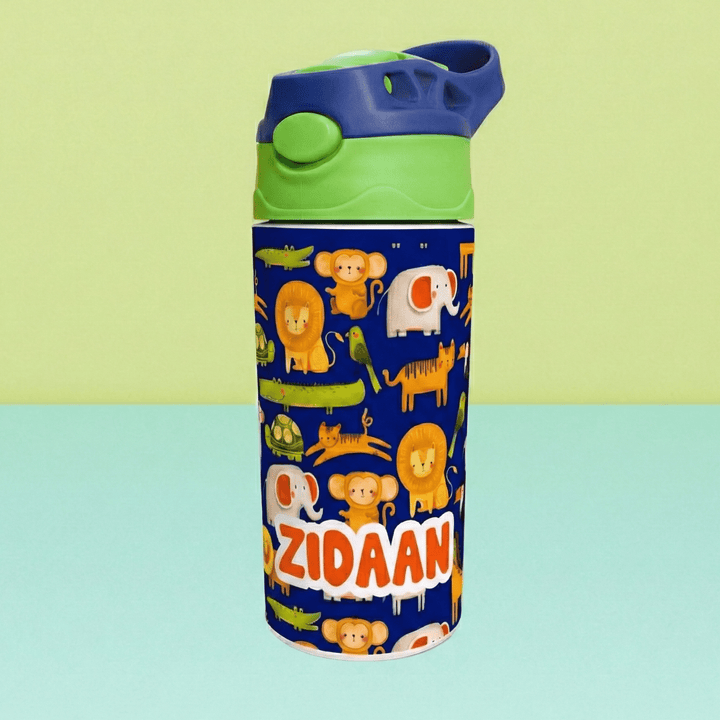 Zootii Personalised Water Bottle (Crazy Jungle - GreenBlue) - Bibliophiles