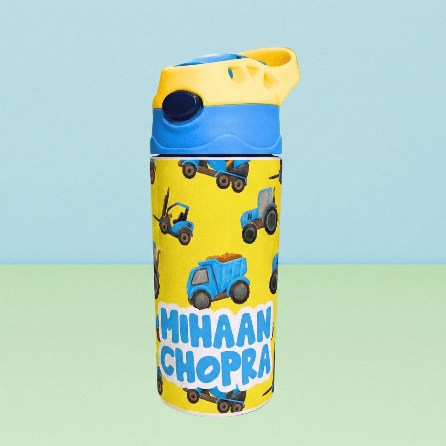 Zootii Personalised Water Bottle (Truck - BlueYellow) - Bibliophiles