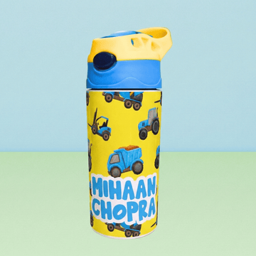 Zootii Personalised Water Bottle (Truck - BlueYellow) - Bibliophiles